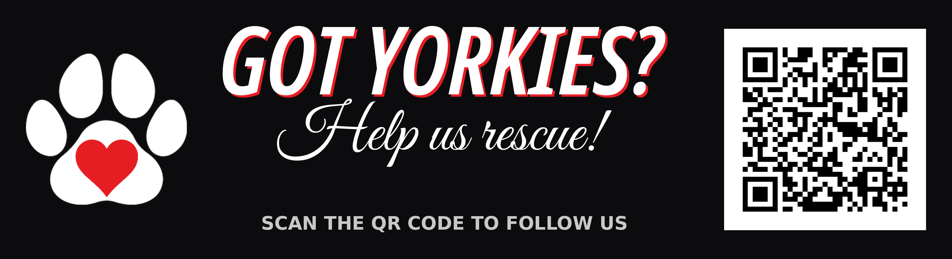 Bumper sticker reading Got Yorkies? Help us rescue! with a QR code